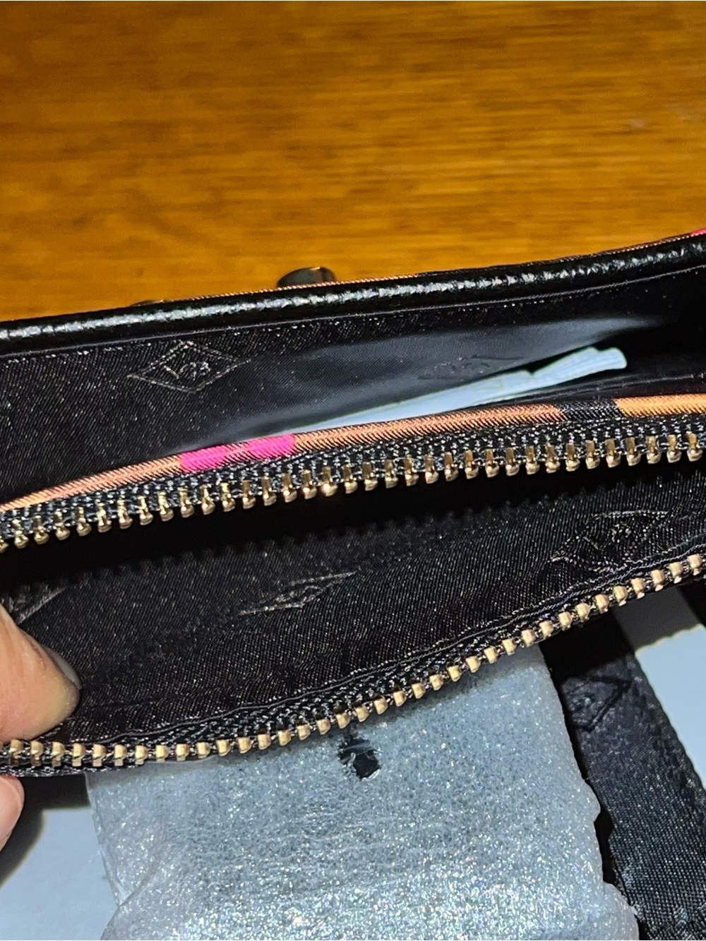 Vera Bradley Modern Lights Pushlock Bifold Wallet Gold Brown Purple Pink Print - Picture 5 of 7